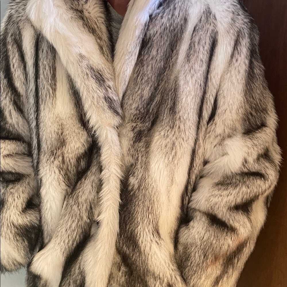 Tissavel of France Faux Fur Coat in White and Brown